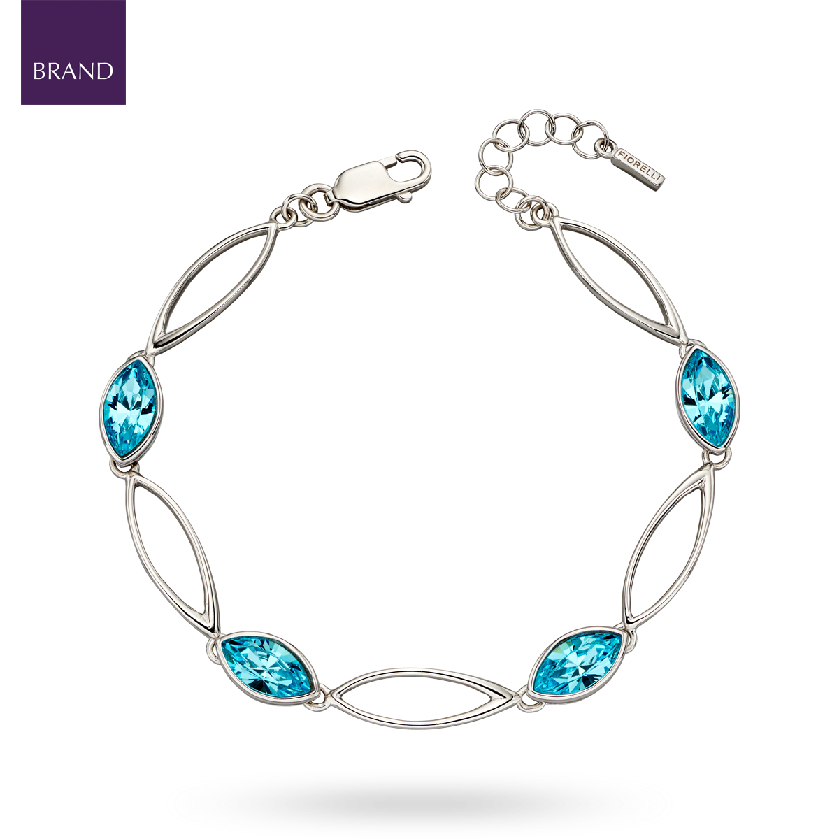 Sterling Silver Aqua Crystal Navette Twist Bracelet