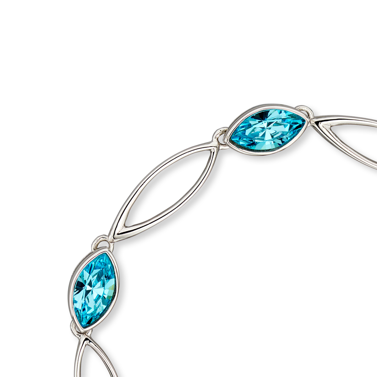 Sterling Silver Aqua Crystal Navette Twist Bracelet