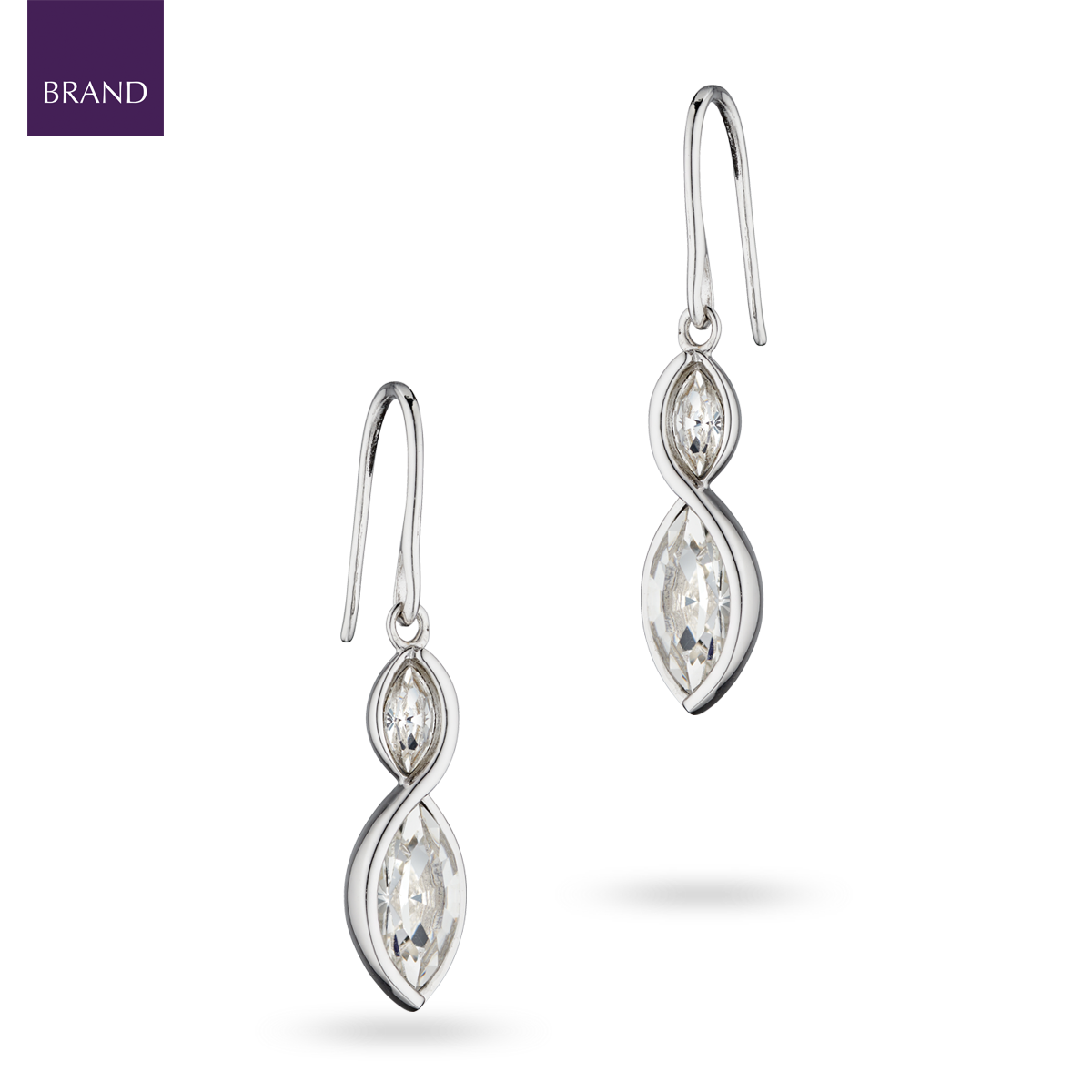 Sterling Silver Crystal Navette Twist Drop Earrings