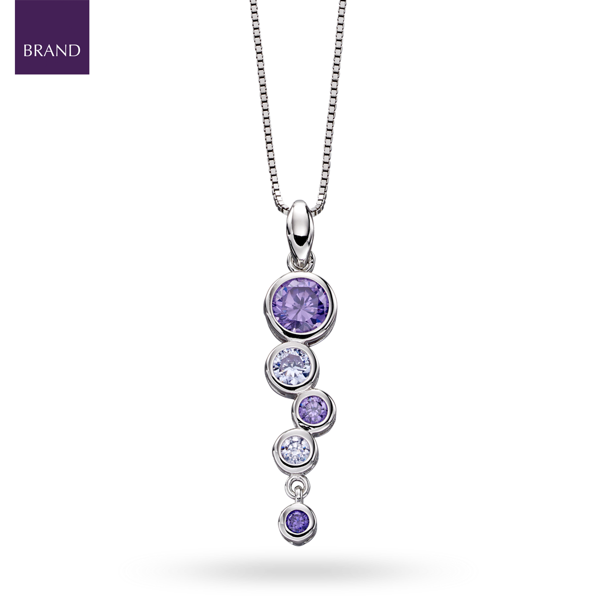 Sterling Silver Purple Cubic Zirconia Bubble Drop Pendant & Chain