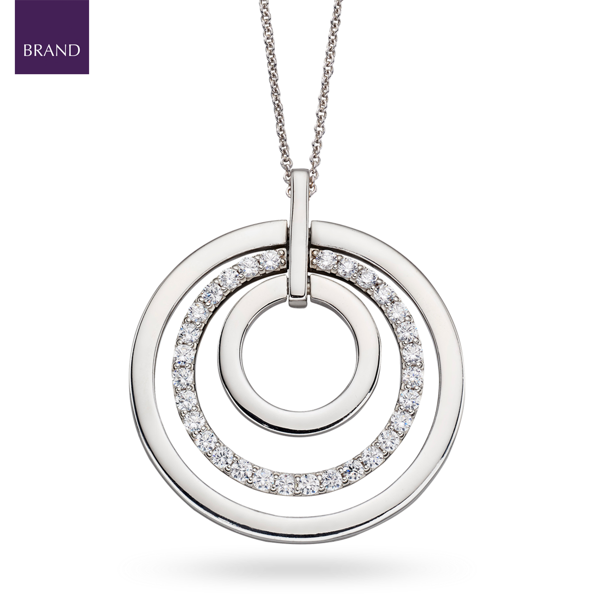 Sterling Silver Triple Disc Cubic Zirconia Set Pendant & Chain