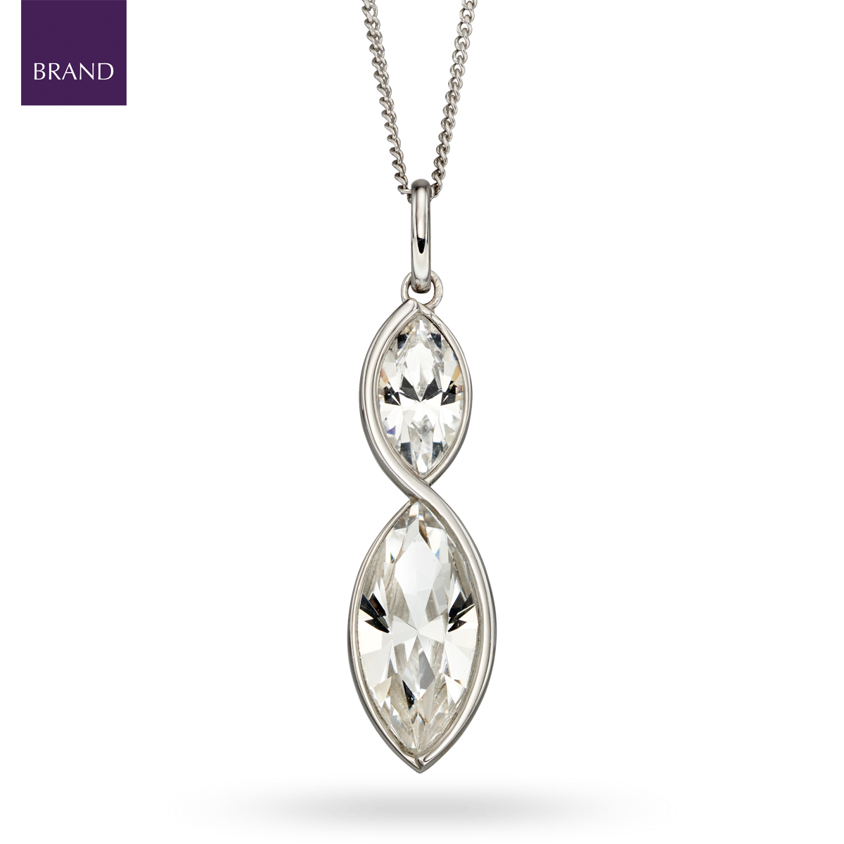 Sterling Silver Crystal Navette Twist Drop Pendant & Chain