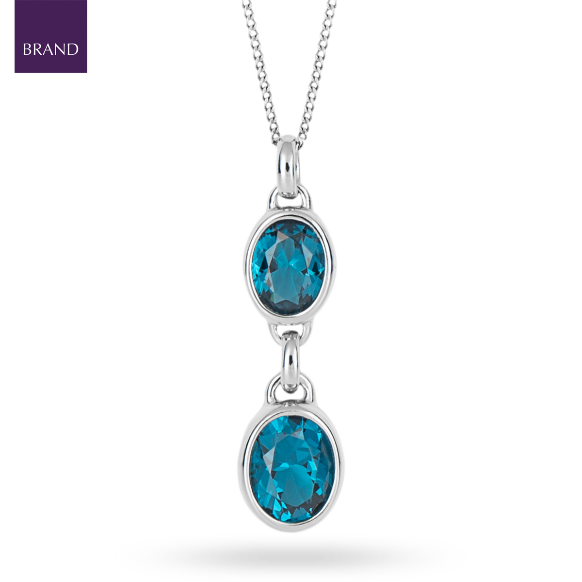 Sterling Silver Aqua Nano Crystal Drop Pendant & Chain