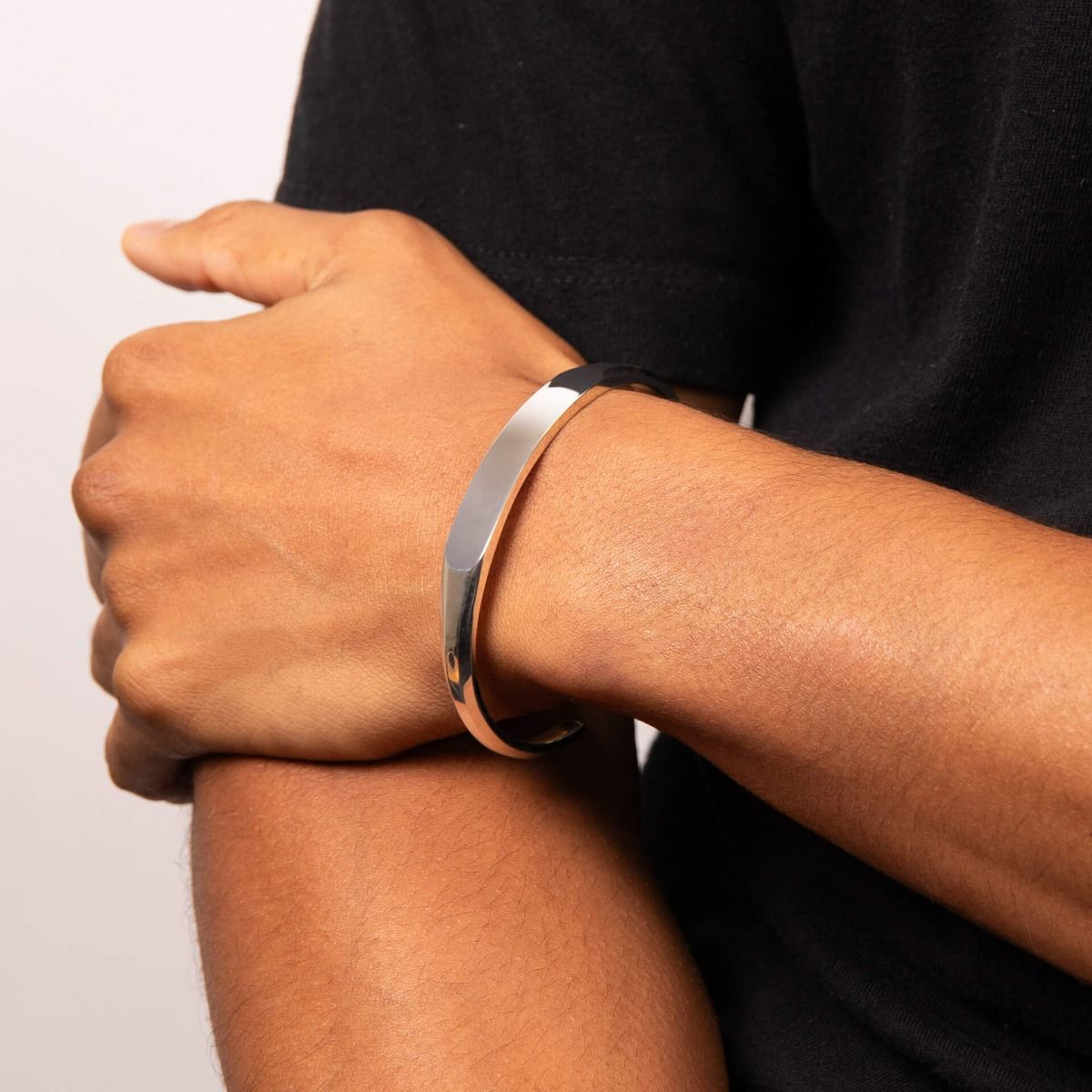 Model wears Sterling Silver Flat Top Bangle