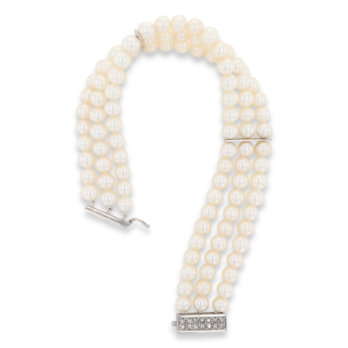 9ct White Gold Cultured Freshwater Pearl Triple Strand Bracelet