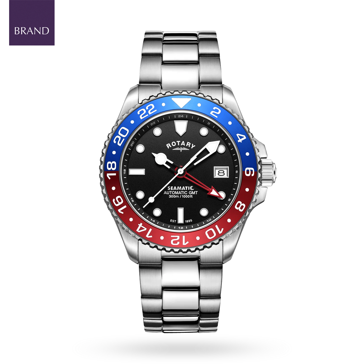 Rotary Seamatic 300 GMT Automatic, Black Dial with Stainless Steel Bracelet - GB04378/95