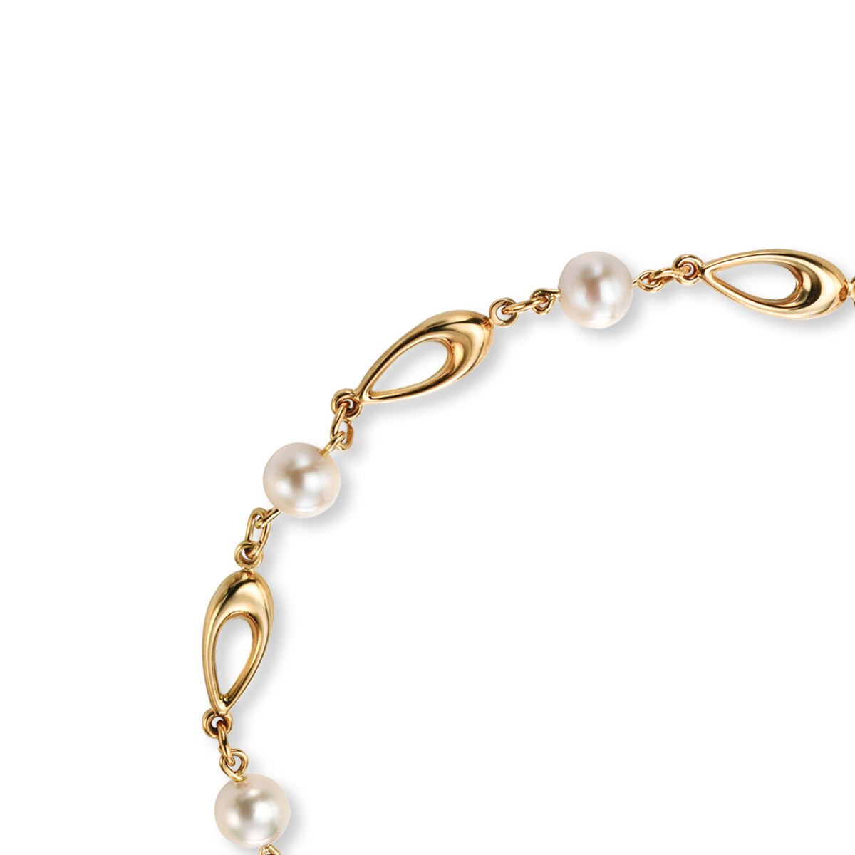 9ct Yellow Gold Freshwater Pearl Teardrop Link Bracelet