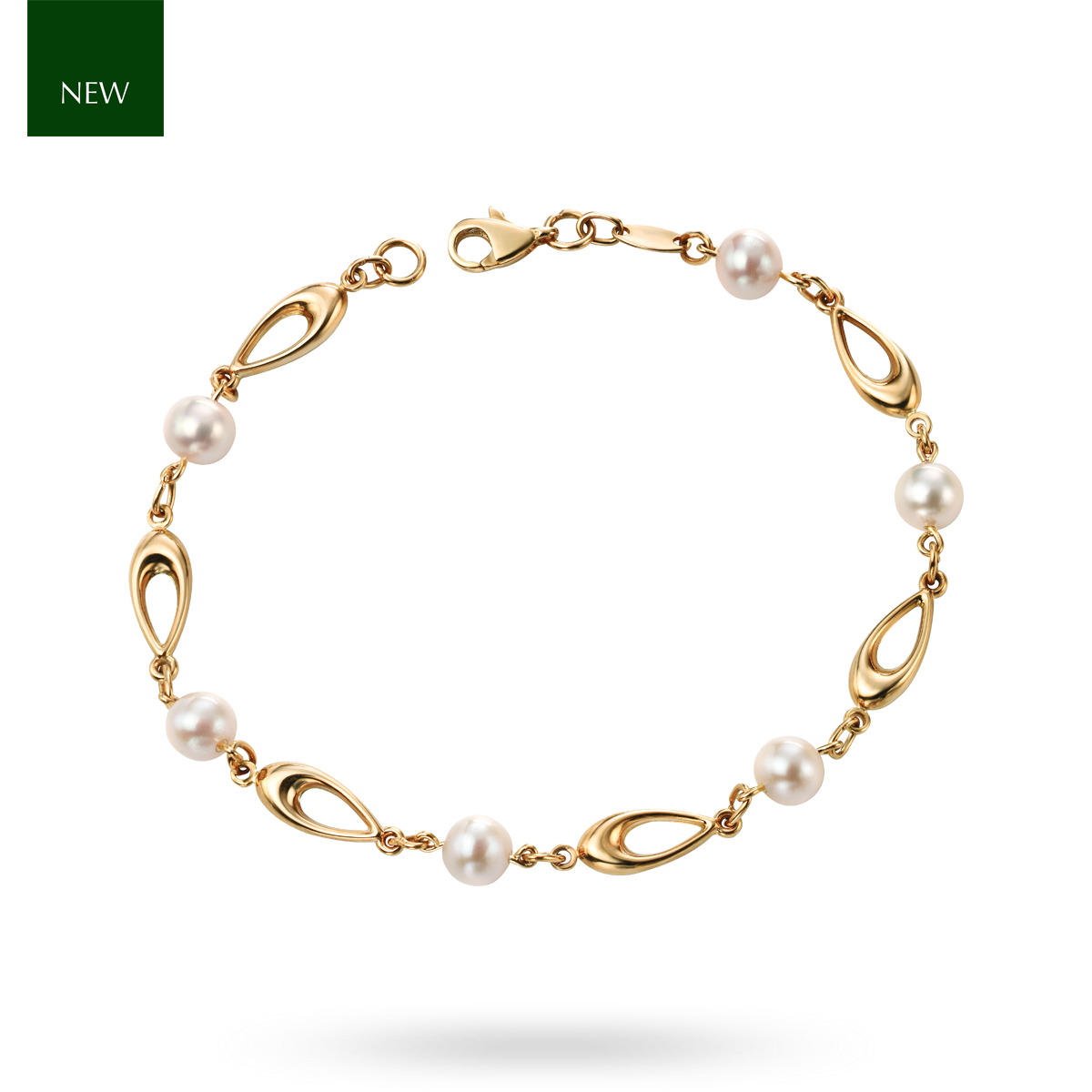 9ct Yellow Gold Freshwater Pearl Teardrop Link Bracelet