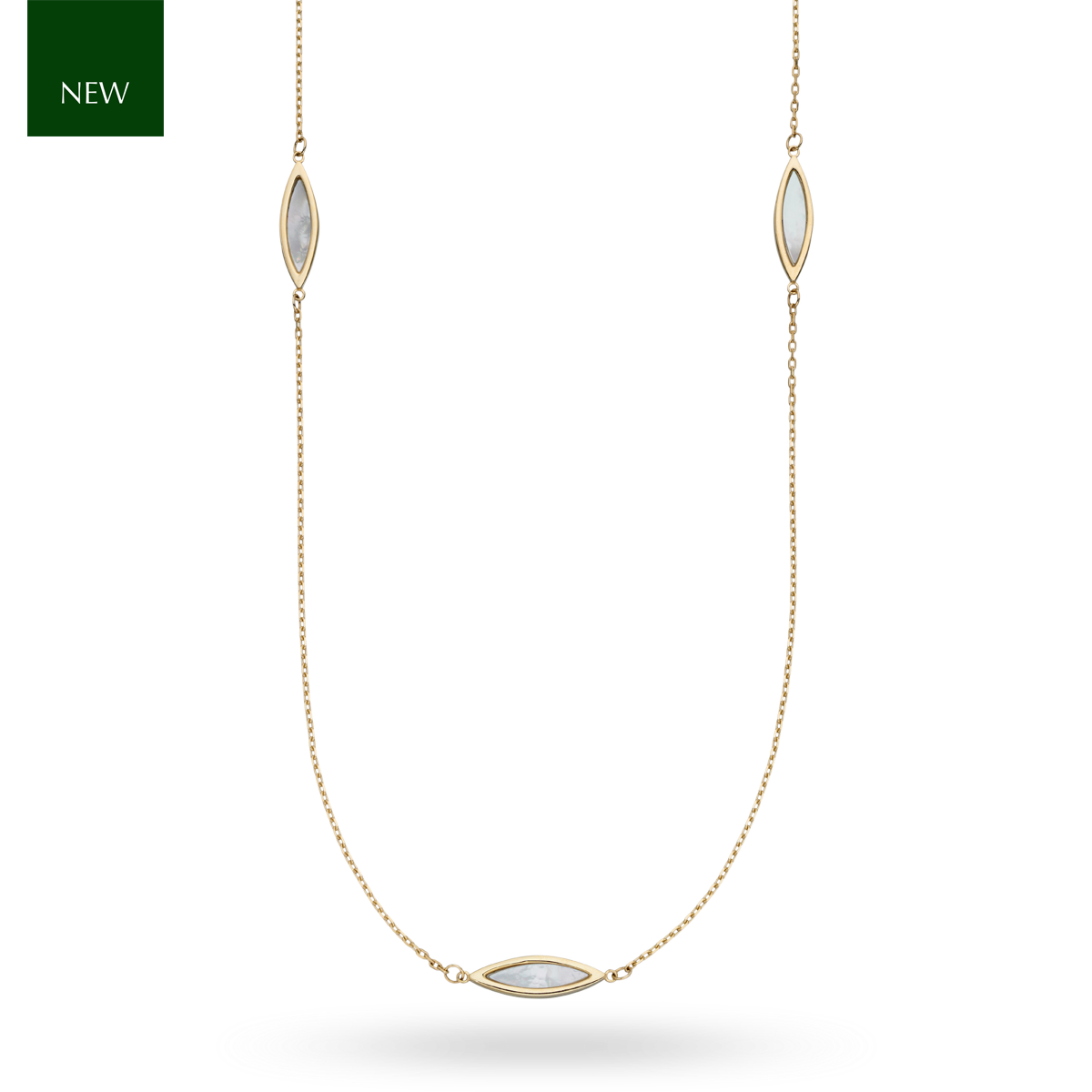 9ct Yellow Gold Mother Of Pearl Station Necklace
