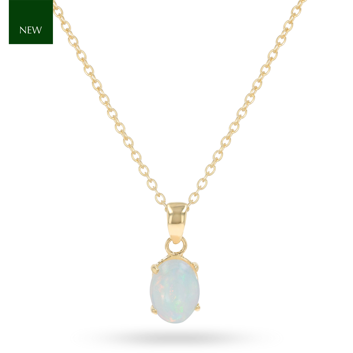 9ct Yellow Gold Oval Shaped Opal Claw Set Pendant & Chain