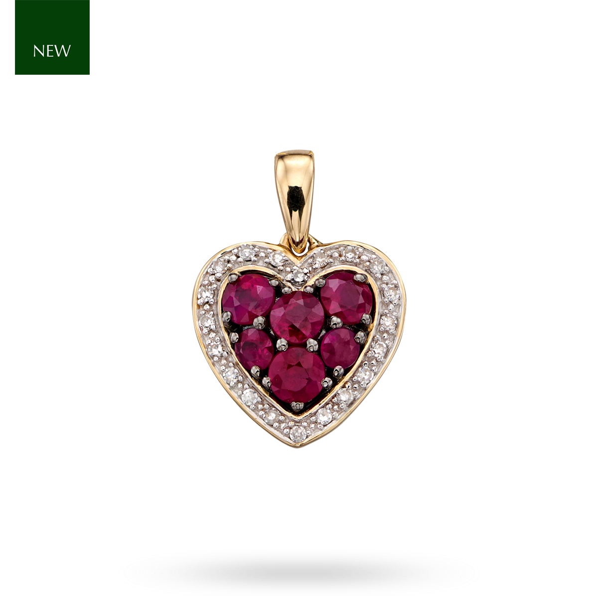 9ct Yellow Gold Ruby & Diamond Set Heart Pendant