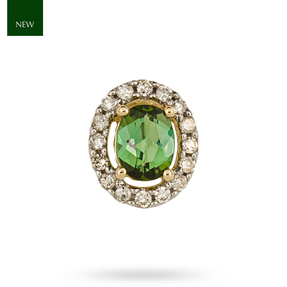 9ct Yellow Gold Green Tourmaline & Diamond Halo Pendant