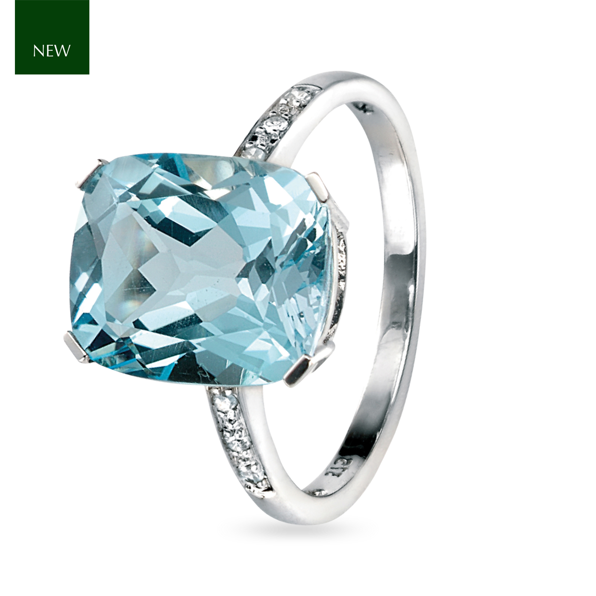 9ct White Gold Cushion Shaped Sky Blue Topaz & Diamond Cocktail Ring