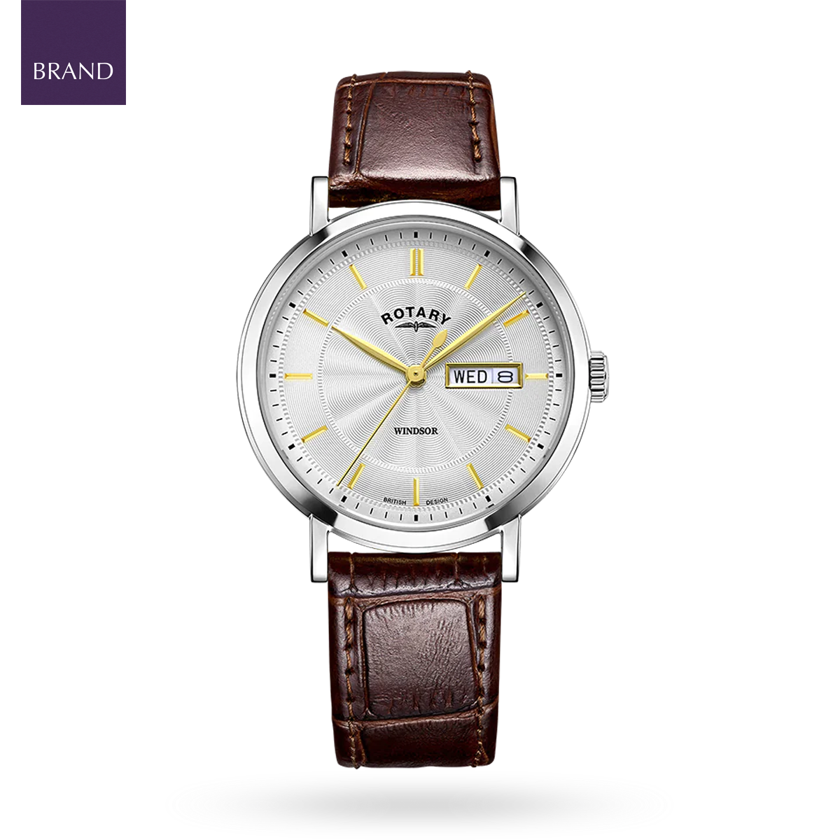 Rotary Heritage Stainless Steel Watch, Silver Dial with Brown Leather Strap - GS05420/02