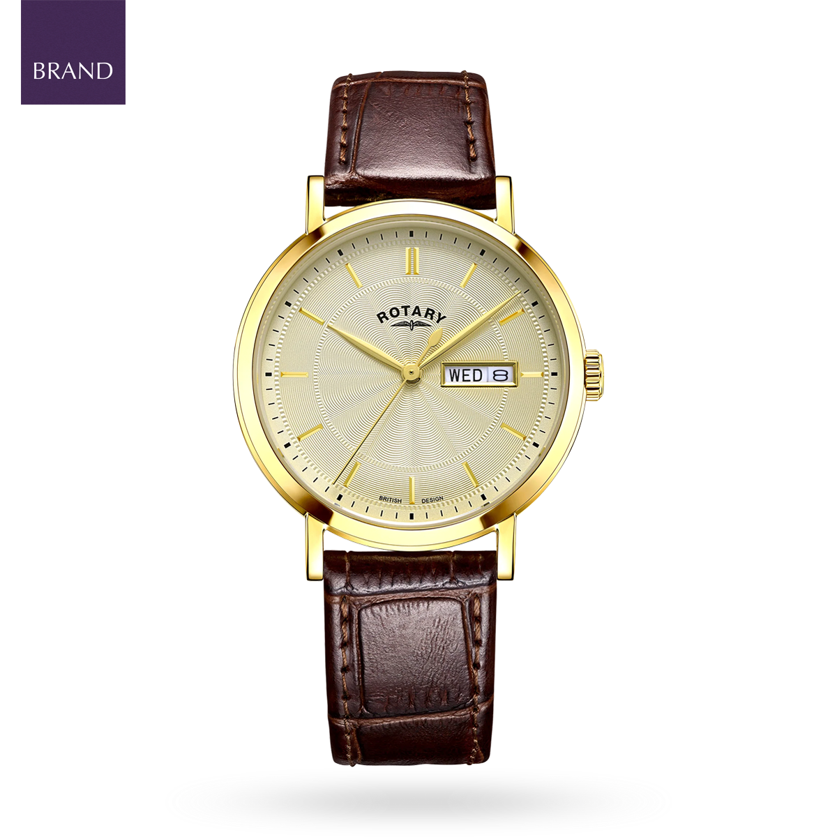 Rotary Heritage Gold Plated Watch, Champagne Dial with Brown Leather Strap - GS05423/03