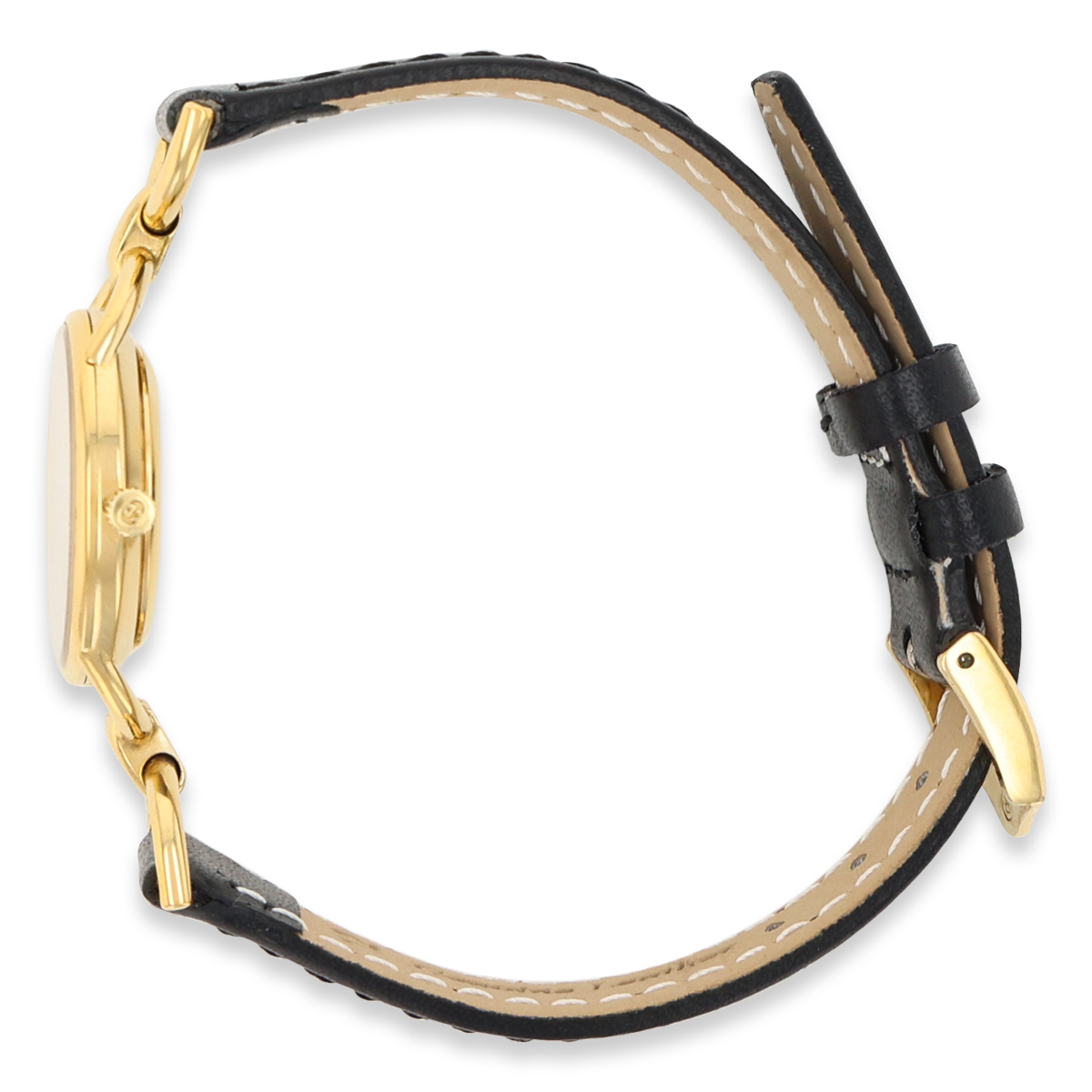 Gucci 6000L Quartz Gold Plated & Black Leather Strap Watch