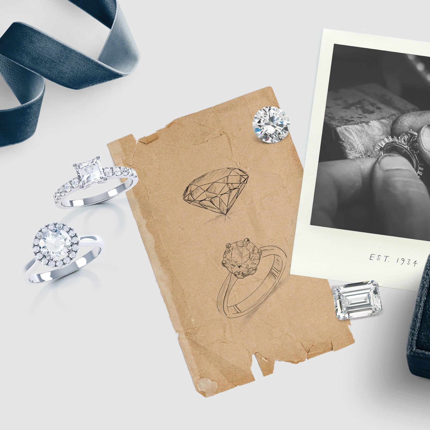 Bespoke sketch of an engagement ring.