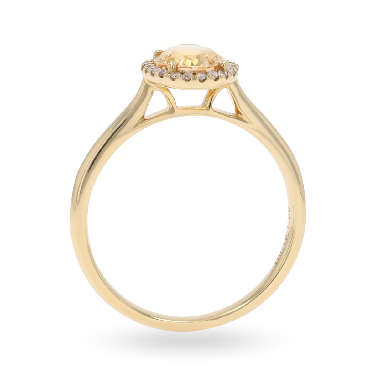 18ct Yellow Gold Oval Shaped Peach Sapphire & Diamond Cluster Ring