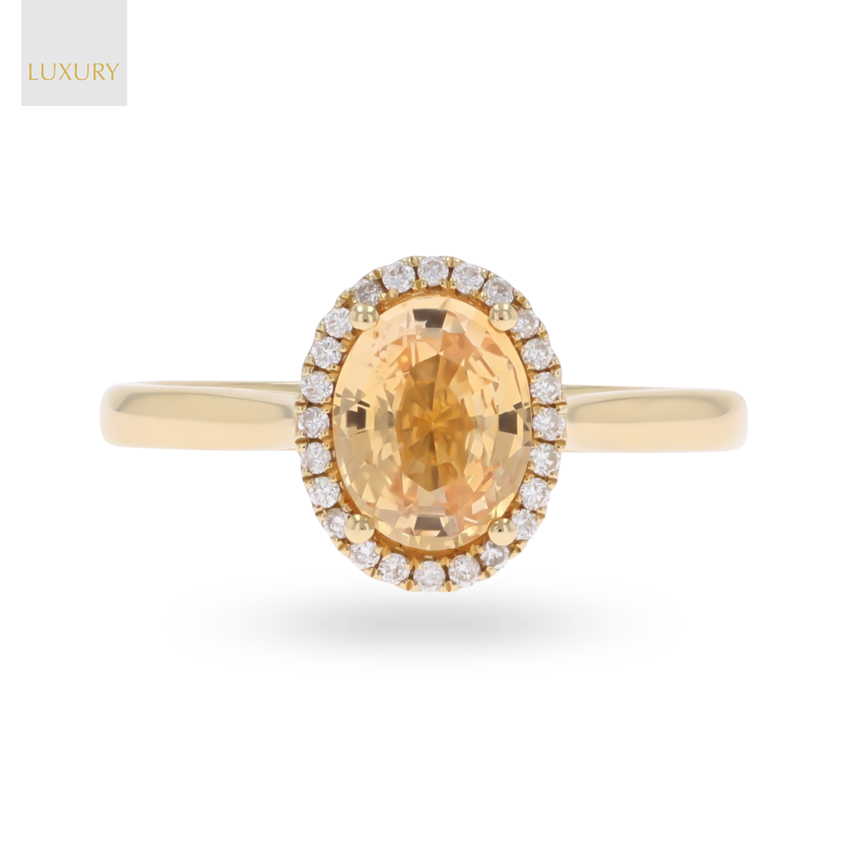 18ct Yellow Gold Oval Shaped Peach Sapphire & Diamond Cluster Ring