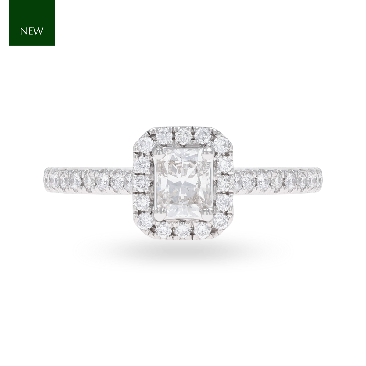 Platinum Radiant Shaped Diamond Halo & Shoulder 0.69ctw Ring