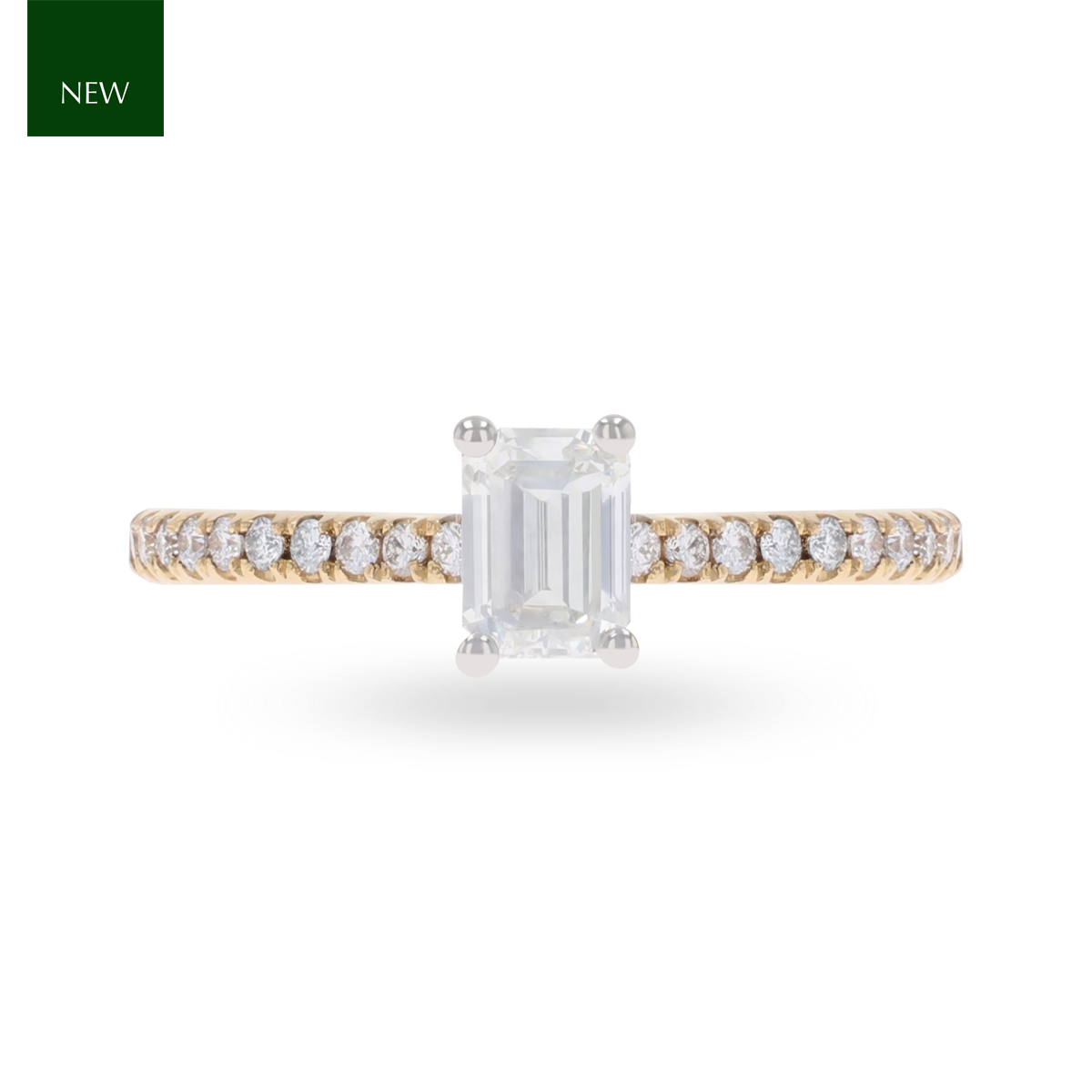 18ct Two Colour Gold Emerald Cut Diamond Solitaire & Shoulder 0.73ctw Ring