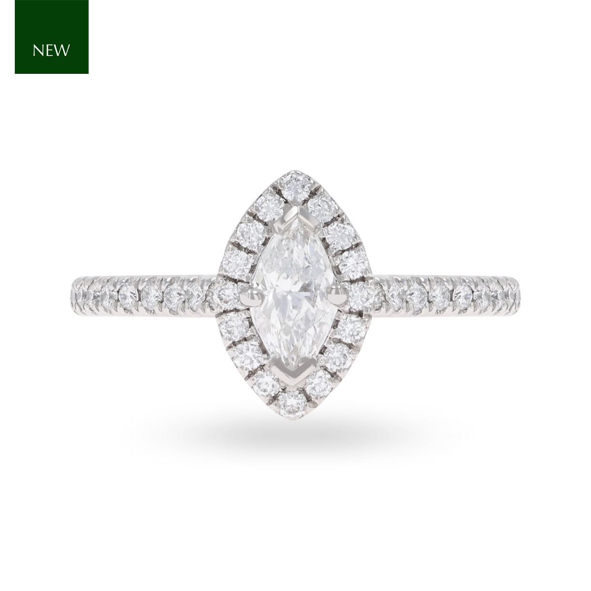 Platinum Marquise Shaped Diamond Halo & Shoulder 0.61ctw Ring