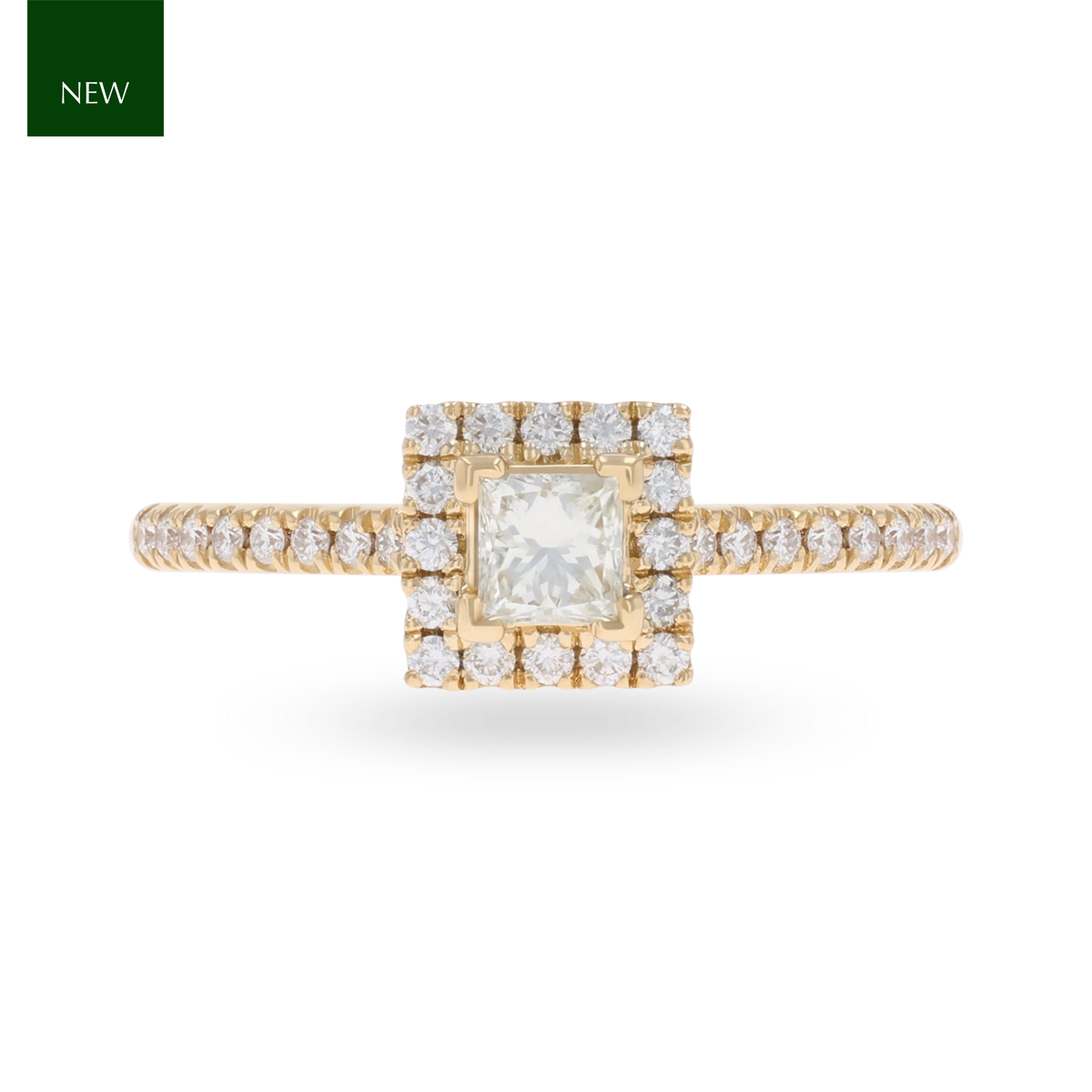 18ct Yellow Gold Princess Shaped Diamond Halo & Shoulder 0.63ctw Ring