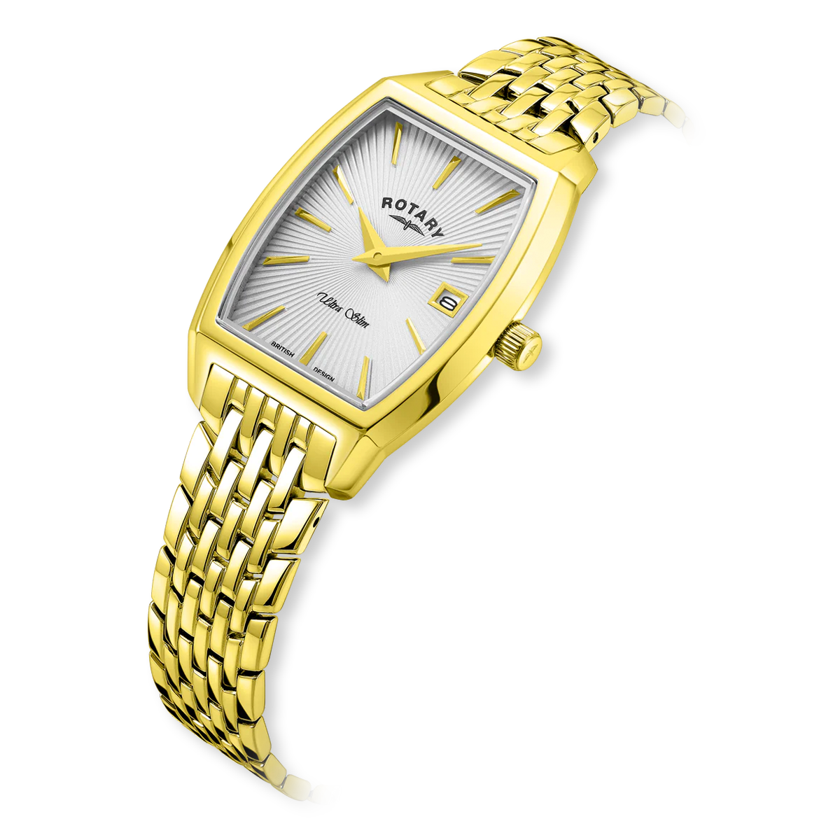 Rotary Ultra Slim Tonneau, White Dial with Gold Plated Bracelet - LB08018/06
