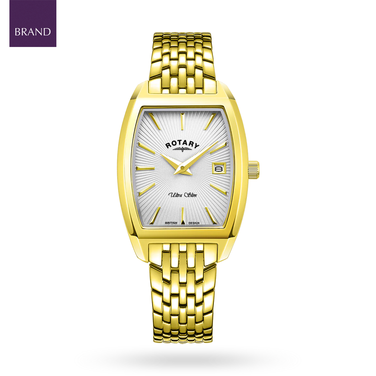 Rotary Ultra Slim Tonneau, White Dial with Gold Plated Bracelet - LB08018/06