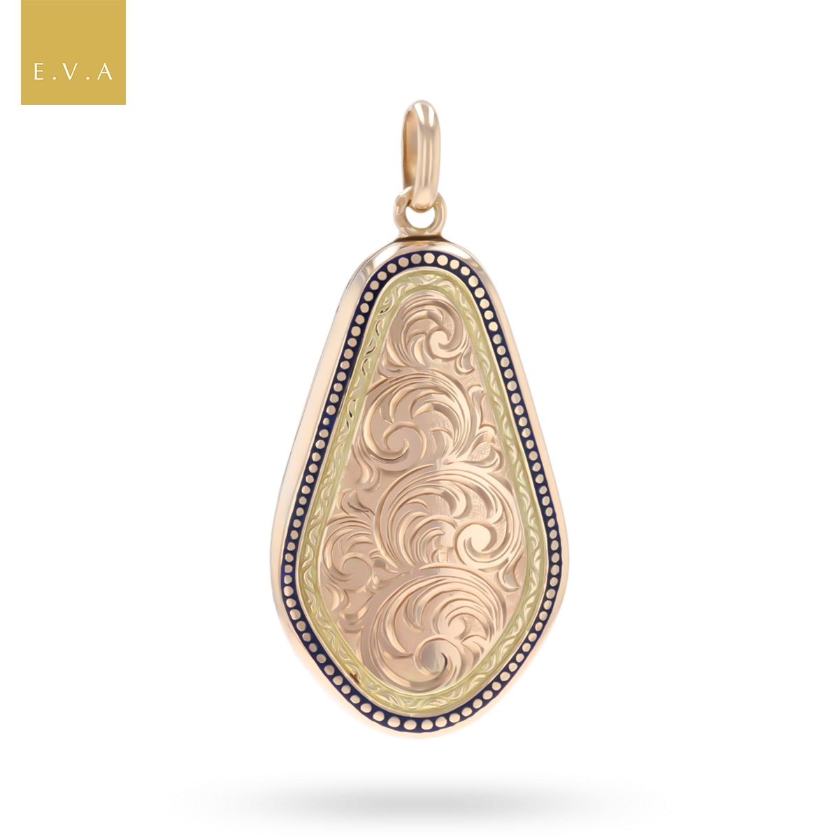 9ct Yellow Gold Teardrop Foliate Scroll Locket With Enamel