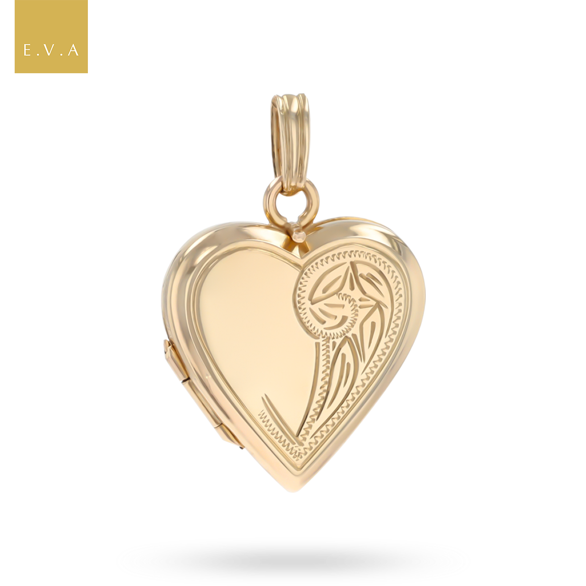 9ct Yellow Gold Heart Shaped Engraved Scroll Locket