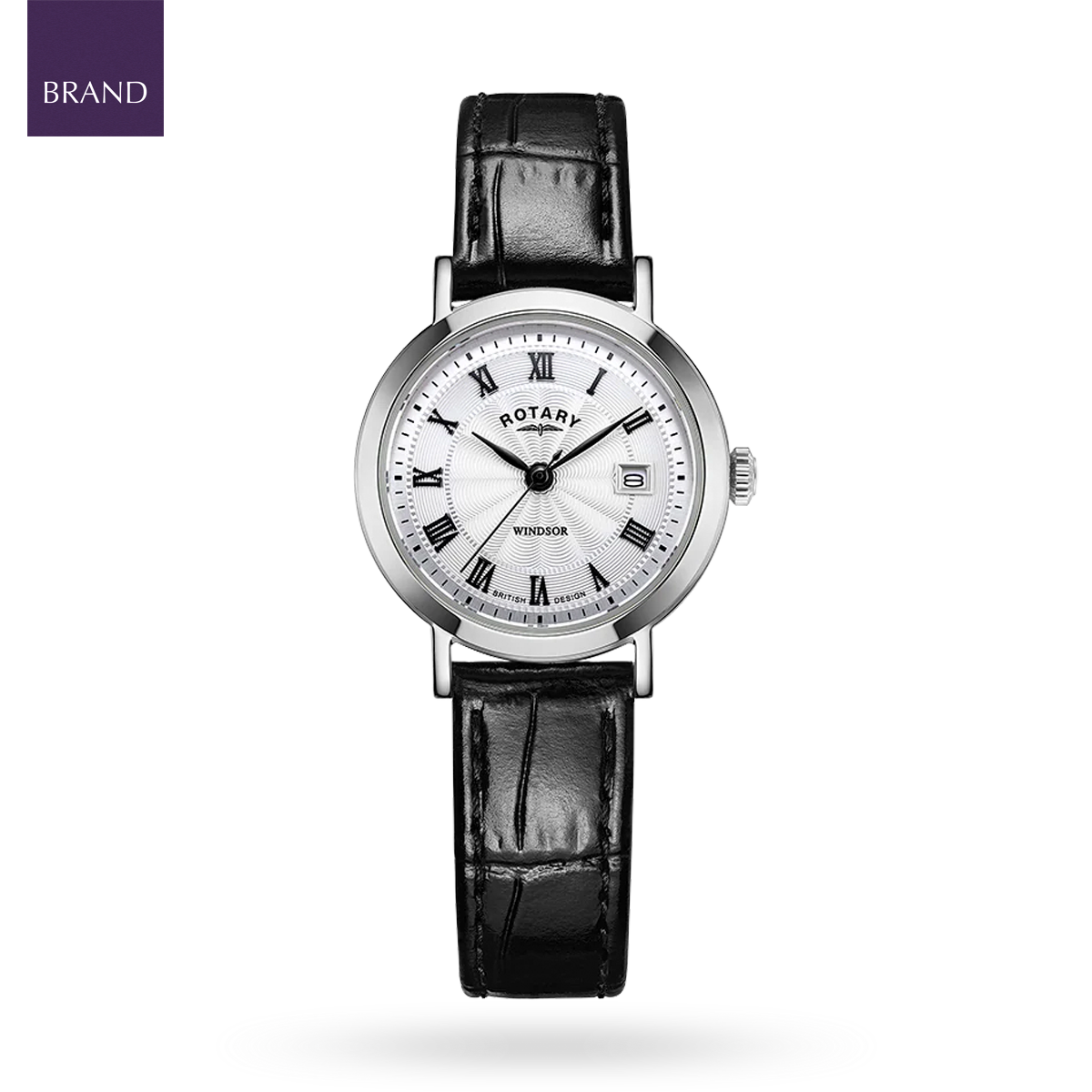 Rotary Heritage Ladies Stainless Steel Watch, White Dial with Black Leather Strap - LS05420/01