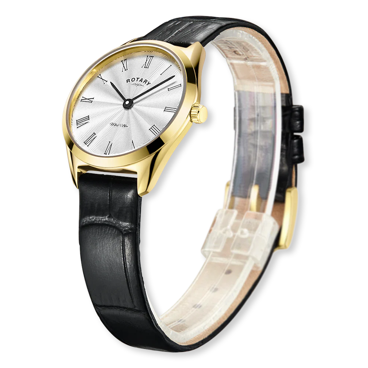 Rotary Ultra Slim, Silver Dial with Black Leather Strap - LS08013/01