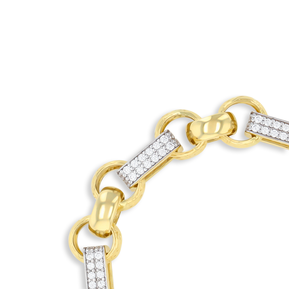 9ct Yellow Gold Patterned Belcher & Cubic Zirconia Set Bar Link Bracelet