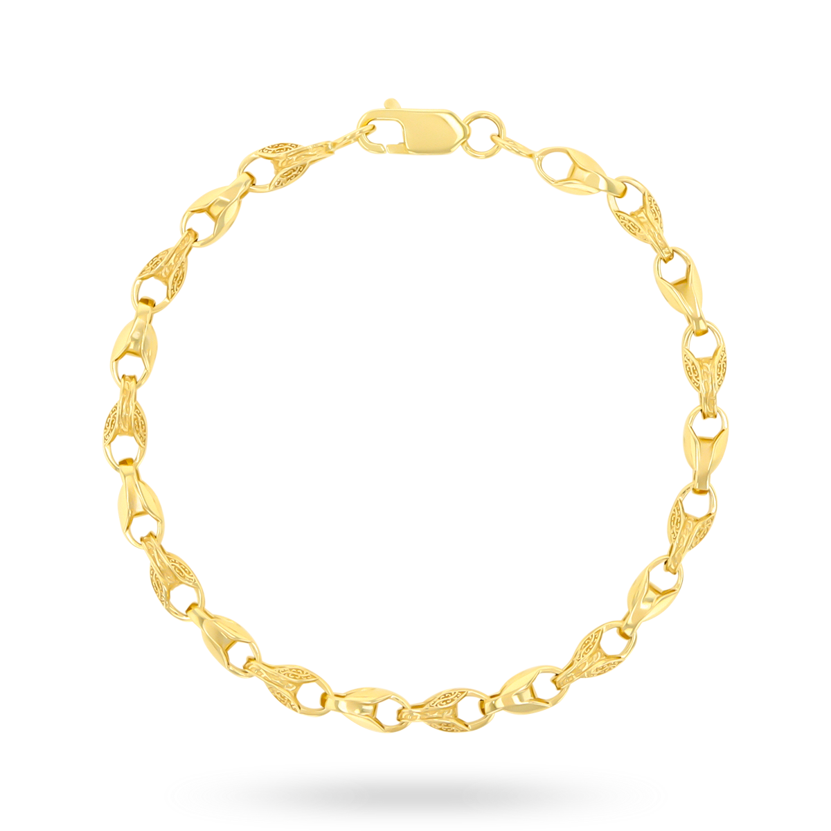 9ct Yellow Gold 5mm Plain & Engraved Tulip Link Bracelet
