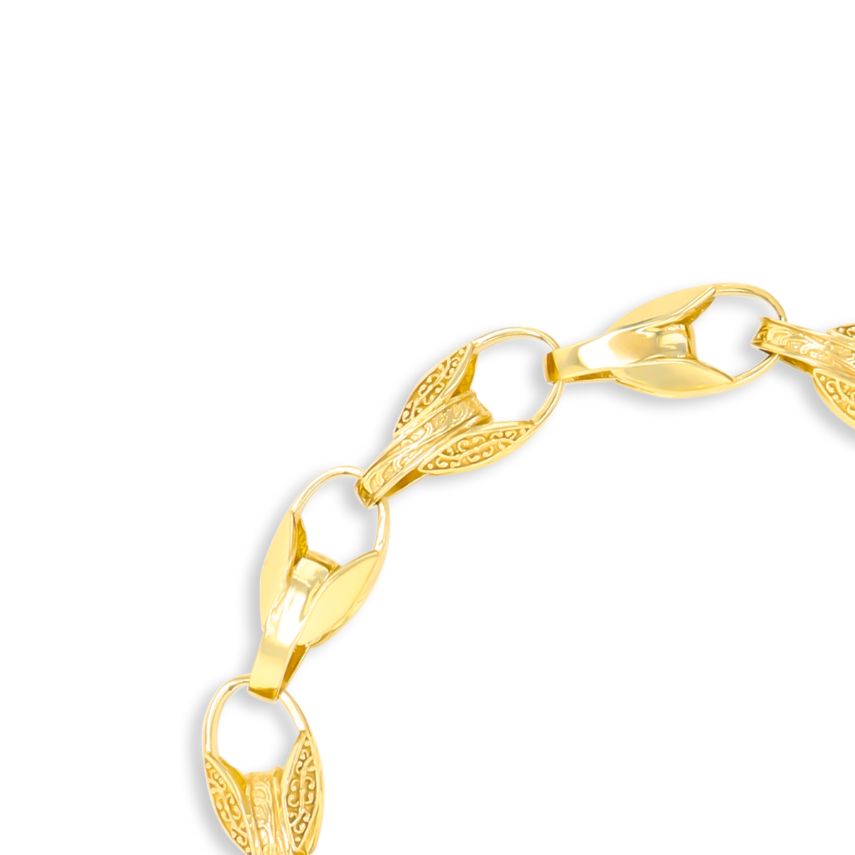9ct Yellow Gold 8mm Plain & Engraved Tulip Link Bracelet