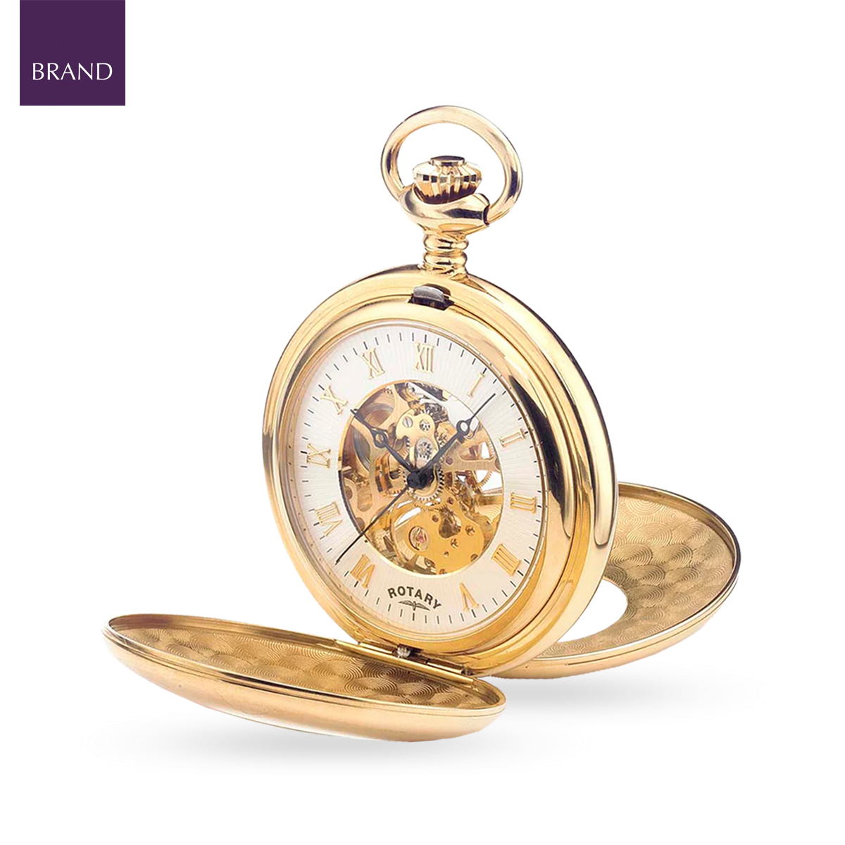 Gold Plated Half Double Hunter Skeleton Pocket Watch