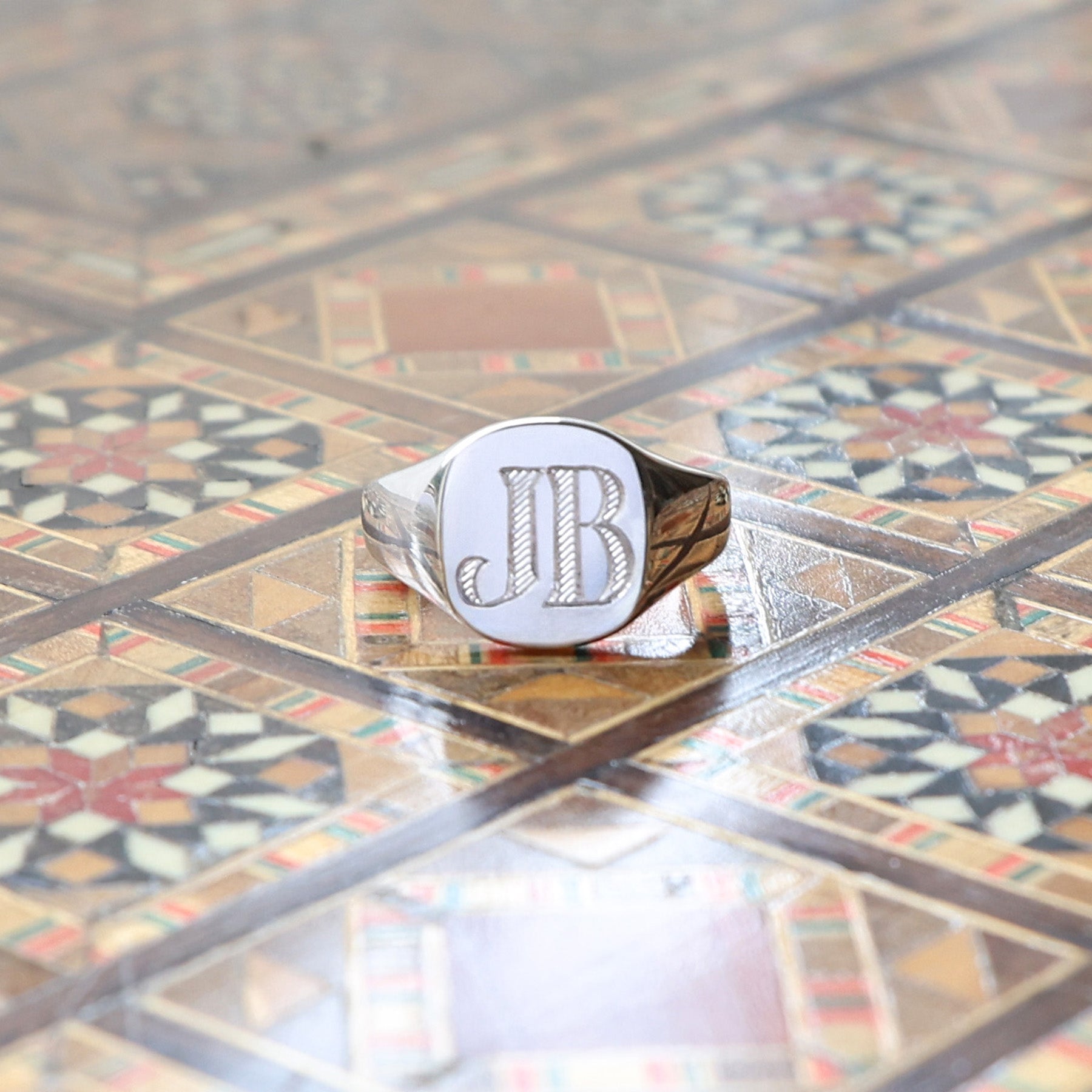 Sterling Silver Signet Ring Hand-Engraved with Initials