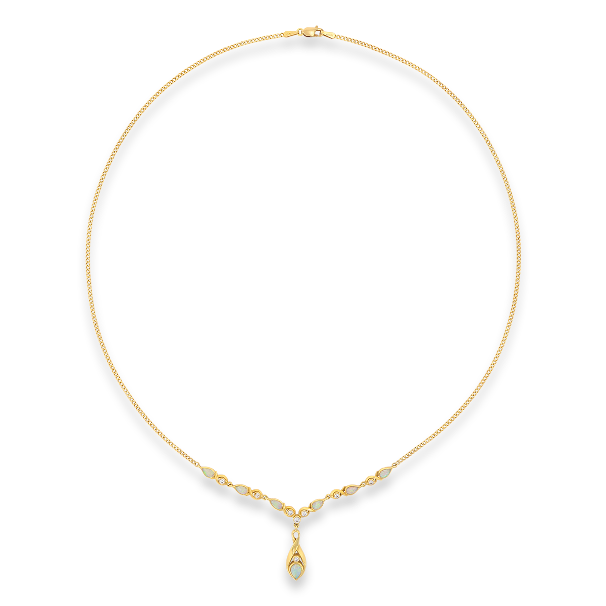 18ct Yellow Gold Opal & Diamond Teardrop Necklace