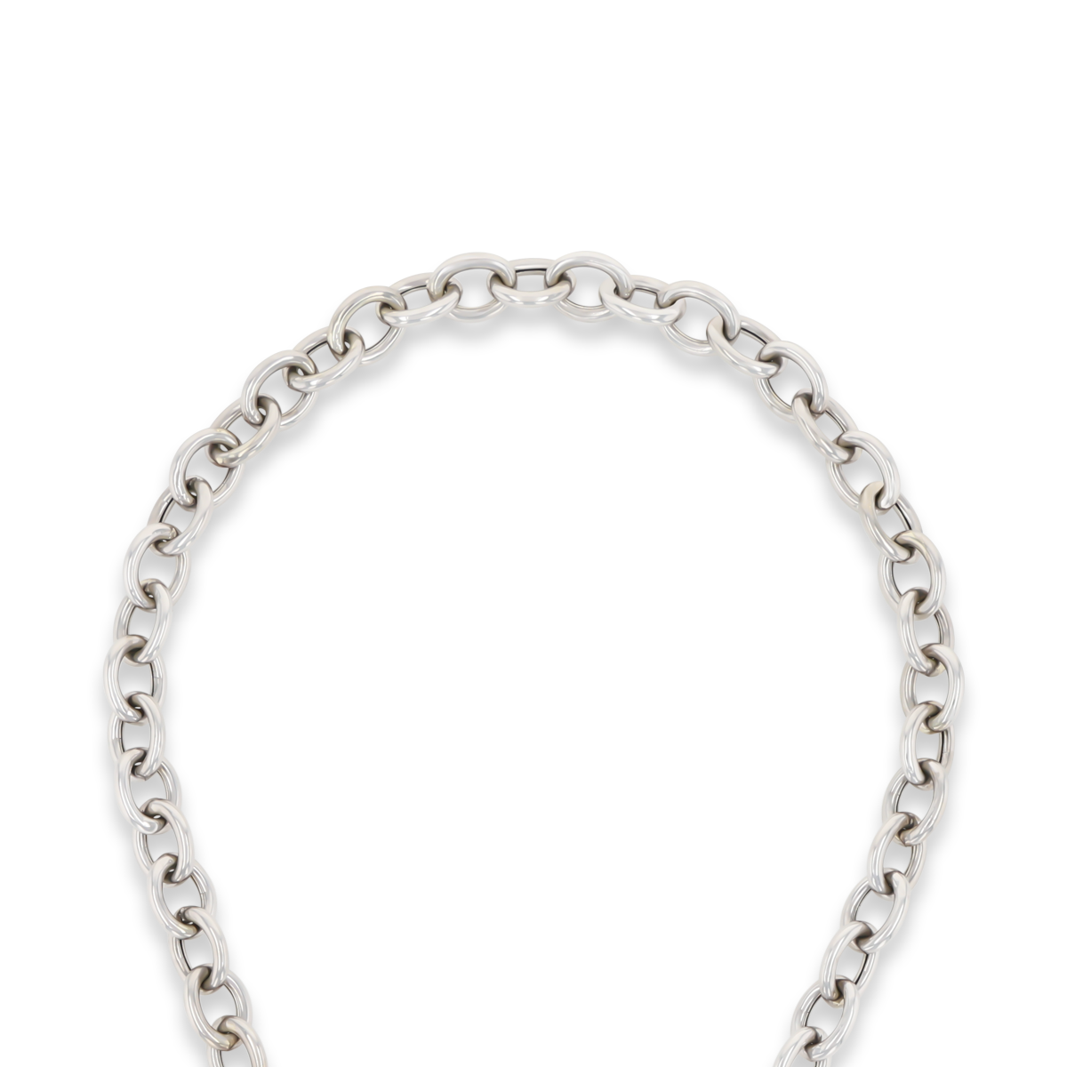 9ct White Gold 15” Oval Belcher Heart Tag T-Bar Necklace