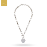 9ct White Gold 15” Oval Belcher Heart Tag T-Bar Necklace