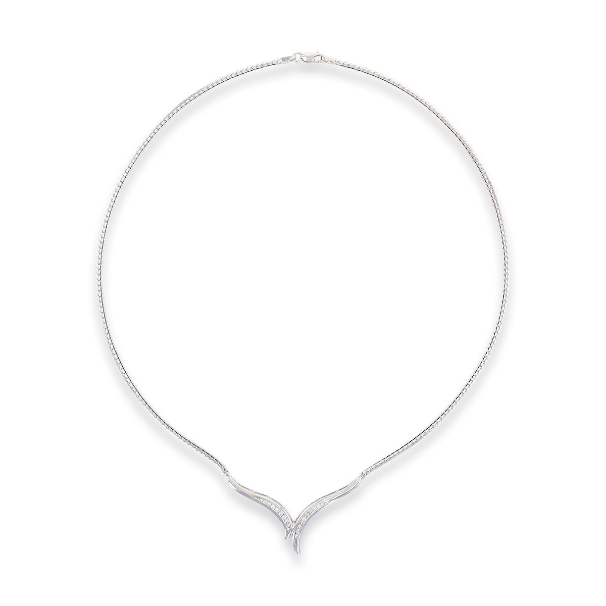 9ct White Gold Diamond Set Wishbone Herringbone Necklace