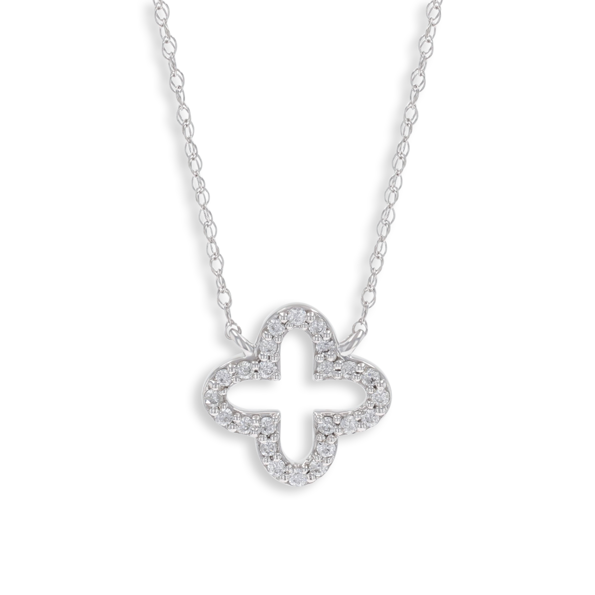 9ct White Gold Diamond Set Clover Necklace
