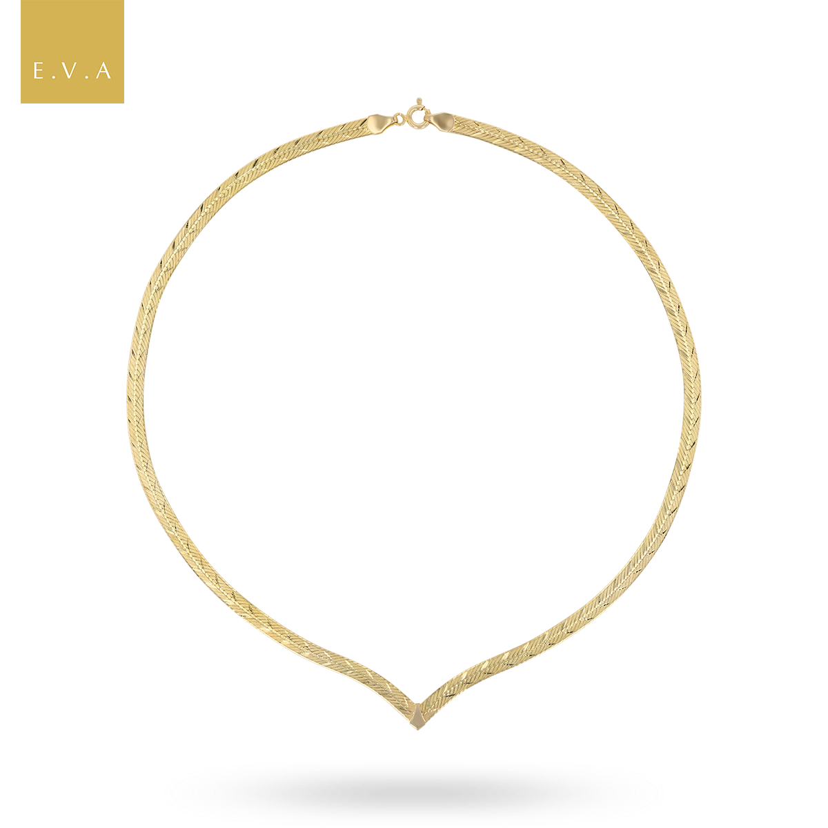 9ct Yellow Gold V-Shape Diamond Cut Herringbone Collarette Necklace