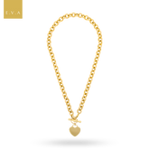 9ct Yellow Gold 16.5” Oval Belcher Heart Tag T-Bar Necklace