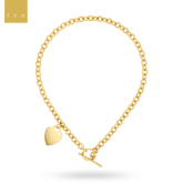 9ct Yellow Gold 17.5” Solid Oval Belcher Heart Tag T-Bar Necklace