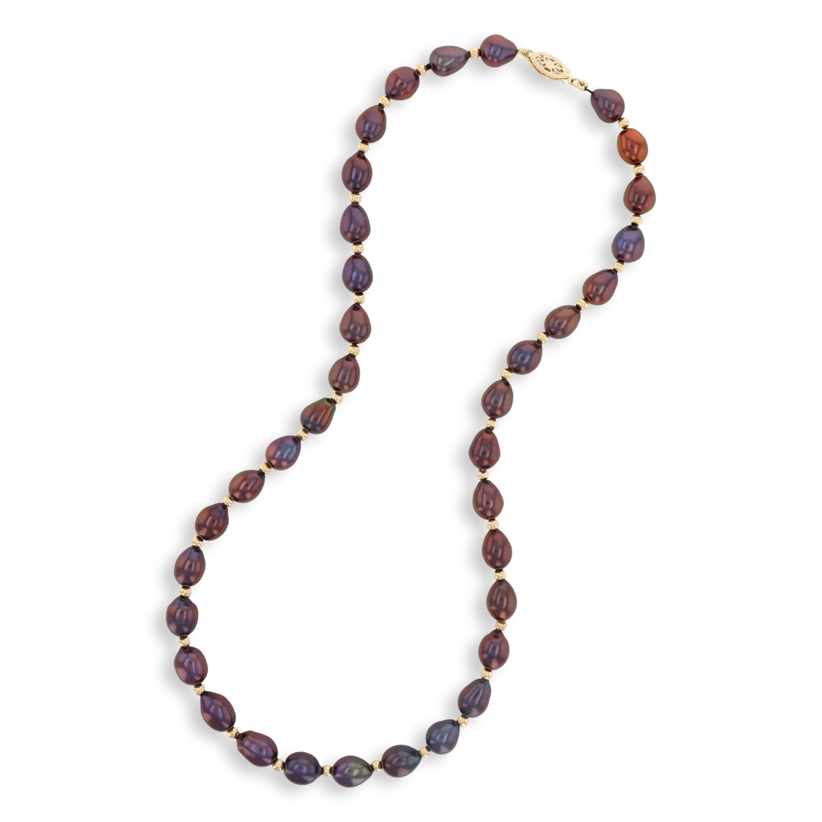 9ct Yellow Gold Beaded 18” Black Cultured Freshwater Baroque Pearl Necklace