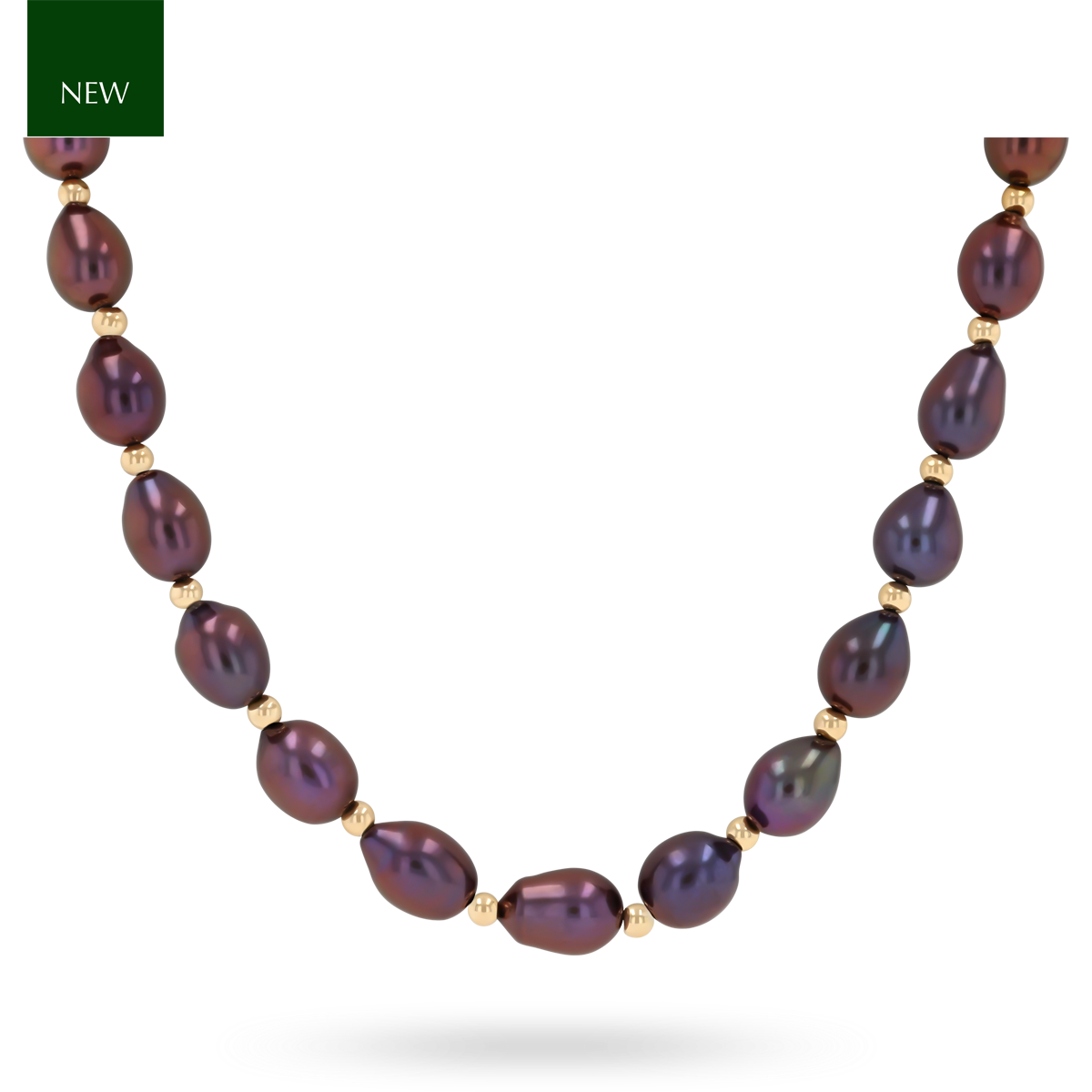 9ct Yellow Gold Beaded 18” Black Cultured Freshwater Baroque Pearl Necklace