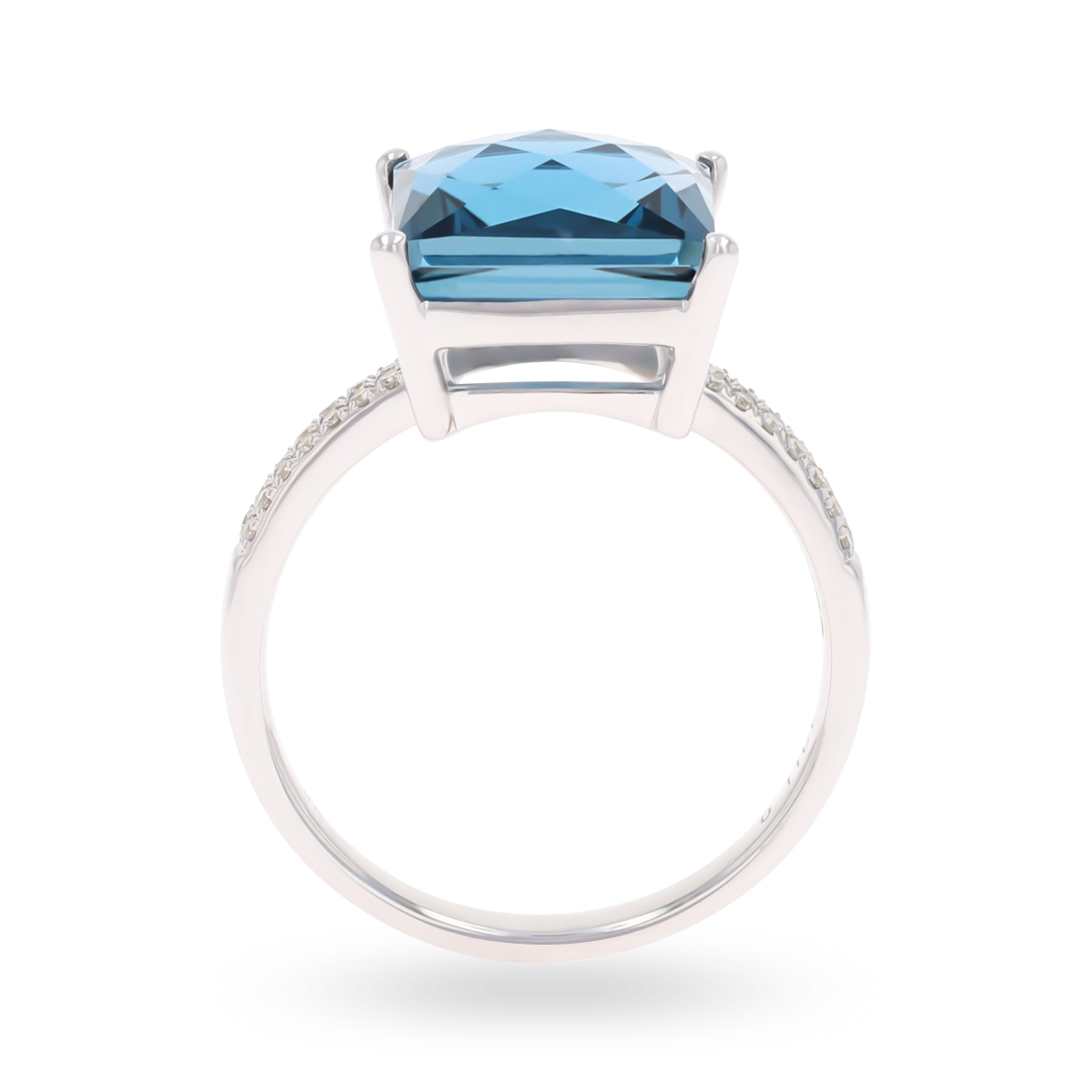 9ct White Gold Square Cut London Blue Topaz & Diamond Cocktail Ring