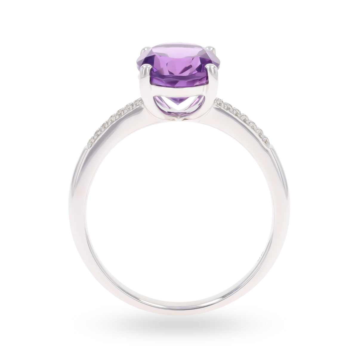 9ct White Gold Oval Cut Amethyst & Diamond Solitaire Ring